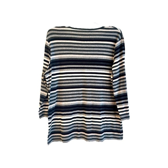 CROFT&BARROW, STRIPE PULLOVER TOP. GREY, BLACK & CREAM STRIPES. SIZE XL - Picture 4 of 6